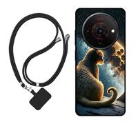Sunrive Case compatible with ZTE Blade A76 5G, Ultra Slim matte Soft Premium TPU Back Rubber Bumper Protector Patterns Cover(Moon,stars,cat)+1 x Phone Lanyard