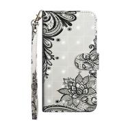 Sunrive Case compatible with ZTE Nubia S 5G,Sunrive PU Leather Phone Holster Case Card Slot Flip Wallet Stand Function gel magnetic Protective Skin Cover (Black Flowers)