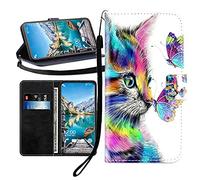 Sunrive Case For Alcatel 3L 2020, PU Leather Phone Holster Case Card Slot Flip Wallet Stand Function gel magnetic Protective Skin Cover (Butterfly cat B1)