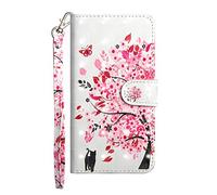 Sunrive Case For Alcatel 3L 2020, PU Leather Phone Holster Case Card Slot Flip Wallet Stand Function gel magnetic Protective Skin Cover (Tree cat)