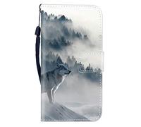 Sunrive Case For Alcatel 3L 2020, PU Leather Phone Holster Case Card Slot Flip Wallet Stand Function gel magnetic Protective Skin Cover (W8 Wolf)