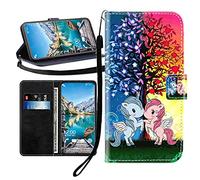 Sunrive Case For BlackBerry KEYone, PU Leather Phone Holster Case Card Slot Flip Wallet Stand Function gel magnetic Protective Skin Cover (Blue red unicorn B1)