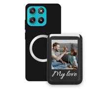 Sunrive Custom for MagSafe Wallet with Case Compatible with Motorola G57/G57 Power Shockproof Phone Cover - Leather Card Holder and Stand Function for Video Viewing, Personalised with Photo or Text
