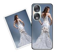 Sunrive Personalised Custom Case compatible with Honor 90, Customised with your own photo, image, Picture, or text Make Your Own Case, (Soft TPU Bumper + Tempered Glass Film Back) black