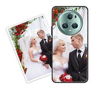 Sunrive Personalised Custom Case compatible with Honor Magic5 Pro 5G, Customised with your own photo, image, Picture, or text Make Your Own Case, (Soft TPU Bumper + Tempered Glass Film Back) black