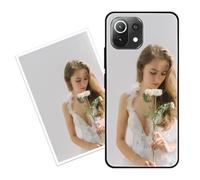 Sunrive Personalised Custom Case compatible with Xiaomi 11 Lite/11 Lite 5G NE, Customised with your own photo, image, Picture, or text Make Your Own Case, (PC Bumper + Acrylic Back) black