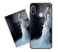 Sunrive Personalised Custom Case compatible with Xiaomi Mi A2 Lite, Customised with your own photo, image, Picture, or text Make Your Own Case, (Soft TPU Bumper + Tempered Glass Film Back) black