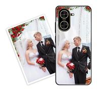 Sunrive Personalised Custom Case compatible with Xiaomi Poco C71, Customised with your own photo, image, Picture, or text Make Your Own Case, (Soft TPU Bumper + Tempered Glass Film Back) black