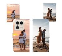 Sunrive Personalised Custom PU Leather Phone Case compatible with Motorola Moto Edge50 ultra,Customised Cover with your own photo,image,Picture,or text Make Your Own Case + Phone Lanyard