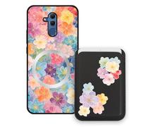 Sunrive Wallet Phone Case for Huawei Mate 20 Lite, with Magnetic Detachable Card Holder, Cute Card Wallet Case with Kickstand for Video, Shockproof Protective Case with Card Slot Holder - Flower