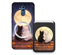 Sunrive Wallet Phone Case for Huawei Mate 20 Lite, with Magnetic Detachable Card Holder, Cute Card Wallet Case with Kickstand for Video, Shockproof Protective Case with Card Slot Holder - Cat