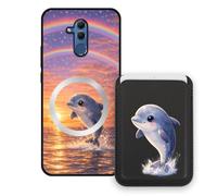 Sunrive Wallet Phone Case for Huawei Mate 20 Lite, with Magnetic Detachable Card Holder, Cute Card Wallet Case with Kickstand for Video, Shockproof Protective Case with Card Slot Holder - Dolphin