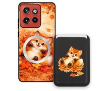 Sunrive Wallet Phone Case for Moto Edge 60 Neo, with Magnetic Detachable Card Holder, Cute Card Wallet Case with Kickstand for Video, Shockproof Protective Case with Card Slot Holder - Fox