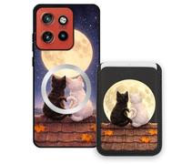 Sunrive Wallet Phone Case for Moto Edge 60 Neo, with Magnetic Detachable Card Holder, Cute Card Wallet Case with Kickstand for Video, Shockproof Protective Case with Card Slot Holder - Cat