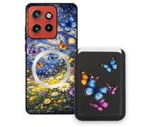 Sunrive Wallet Phone Case for Moto Edge 60 Neo, with Magnetic Detachable Card Holder, Cute Card Wallet Case with Kickstand for Video, Shockproof Protective Case with Card Slot Holder - Butterfly