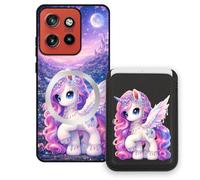 Sunrive Wallet Phone Case for Moto Edge 60 Neo, with Magnetic Detachable Card Holder, Cute Card Wallet Case with Kickstand for Video, Shockproof Protective Case with Card Slot Holder - Unicorn