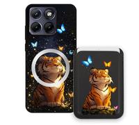 Sunrive Wallet Phone Case for Moto Edge 70 Fusion, with Magnetic Detachable Card Holder, Cute Card Wallet Case with Kickstand for Video, Shockproof Protective Case with Card Slot Holder - Tiger