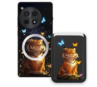 Sunrive Wallet Phone Case for OnePlus Ace 3/12R, with Magnetic Detachable Card Holder, Cute Card Wallet Case with Kickstand for Video, Shockproof Protective Case with Card Slot Holder - Tiger
