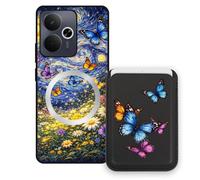 Sunrive Wallet Phone Case for Realme 14T 5G, with Magnetic Detachable Card Holder, Cute Card Wallet Case with Kickstand for Video, Shockproof Protective Case with Card Slot Holder - Butterfly