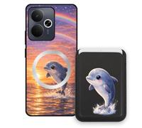 Sunrive Wallet Phone Case for Realme 14T 5G, with Magnetic Detachable Card Holder, Cute Card Wallet Case with Kickstand for Video, Shockproof Protective Case with Card Slot Holder - Dolphin