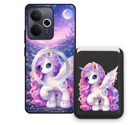 Sunrive Wallet Phone Case for Realme 14T 5G, with Magnetic Detachable Card Holder, Cute Card Wallet Case with Kickstand for Video, Shockproof Protective Case with Card Slot Holder - Unicorn