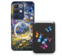 Sunrive Wallet Phone Case for Realme 15X 5G, with Magnetic Detachable Card Holder, Cute Card Wallet Case with Kickstand for Video, Shockproof Protective Case with Card Slot Holder - Butterfly