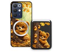 Sunrive Wallet Phone Case for Realme 15X 5G, with Magnetic Detachable Card Holder, Cute Card Wallet Case with Kickstand for Video, Shockproof Protective Case with Card Slot Holder - Bear