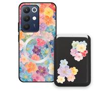 Sunrive Wallet Phone Case for Realme 15X 5G, with Magnetic Detachable Card Holder, Cute Card Wallet Case with Kickstand for Video, Shockproof Protective Case with Card Slot Holder - Flower