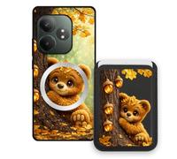 Sunrive Wallet Phone Case for Realme GT 6T, with Magnetic Detachable Card Holder, Cute Card Wallet Case with Kickstand for Video, Shockproof Protective Case with Card Slot Holder - Bear