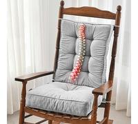 SUNROX Memory Foam Non Slip Rocking Chair Cushion, FadeShield Water Resistant Thicken Durable Tufted Pads, Set of Seat & Back Cushion with Ties for Indoor/Outdoor Rocker, 2 Piece, Heather Grey