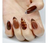 Sunruby Handmade Press On Nails Medium Size Almond Brown French Tip Reusable Soft Gel Nails in 12 Sizes 24 Pieces Designed in Los Angeles Handmade by