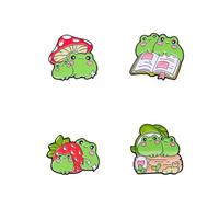 Sunruchao 4pcs Cartoon Couple Frog Lapel Enamel Pin Cute Mushroom Strawberry Book Brooches Pin Animal Lapel Pin Funny Frog Lover Badge Bags Clothing Jewelry Accessories Gifts