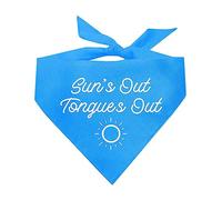Sun's Out Tongues Out Summer Dog Bandana | 100% Cotton Adjustable Triangle | Made in USA | Summer | Beach House | Vacation | Travel | Funny Outfit Prop Photoshoot | Turquoise One Size (469)