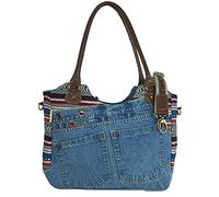 Sunsa Women's Handbag. Sustainable Shopper Made of Recycled Jeans Cotton & Leather, Large Shoulder Bag with Multiple Compartments. Shoulder Bag as a Gift for Women/Girls, Blue / Multi-Coloured, XL