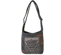 Sunsa Women's Hobo Bag, Canvas & Leather Handbag, Sustainable Products, Large Vintage Shoulder Bag, Shoulder Bag, Black/Grey Canvas Crossbody, black, 35x30x7,5 cm, Retro