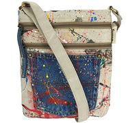 Sunsa Women's Shoulder Bag. Vegan Canvas Crossover Bag. Vintage Style Crossbody Bag with Many Compartments. Each Shoulder Bag is Unique. Handbag as Gift Ideas for Women, Beige multi-coloured., S
