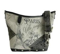 Sunsa Women's Shoulder Bag Vintage Crossbody Bag Made of Canvas & Leather, Handbag with Paris Print, Grey Shoulder Bag, Retro Medium Bag, Women's Bag as a Gift for Women