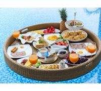 Sunscreen Floating Pool Parties Tray,Floating Serving Tray Table Bar,Round Floating Breakfast Tray With Handles,Swimming Pool Floats Serving Drinks Brunch Fruit