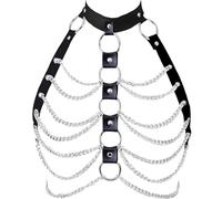 SUNSDEW Women's Body Harness Leather Bondage Punk Chest Harness Belt Elastic Adjustable Metal Chain Dance Carnival Gothic Costume Accessories for Women Girls Black