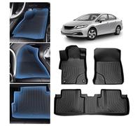 Sunsdrew Floor Mats for 2012 2013 2014 2015 Honda Civic All Weather Rubber Civic Floor Liners,3PCS Front&Rear Row Full Set Waterproof Car Mats for Civic Accessories TPE Black