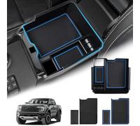 Sunsdrew for 2025 Upgraded Ford Ranger Center Console Organizer,2024 2025 Ford Ranger Armrest Storage Box with 2 Color Mats,Insert Console Tray Ranger Accessories-ONLY FIT Electric Handbrake Version