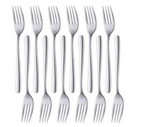 SUNSENGEUR 12-Piece Stainless Steel Dessert Forks Set | Mirror Polished Salad, Fruit & Cake Forks | 7.2" Oval-Shaped Mini Silverware, Elegant Cutlery for Entertaining (Silver)