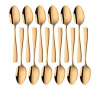 SUNSENGEUR 12-Piece Stainless Steel Dinner Spoons Autograph Pattern, Stainless Steel Dinner Spoons Set, Table Spoon Dessert Spoons for Home, Kitchen or Restaurant - 8.1 Inches-Gold