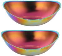 SUNSENGEUR 18/8 Stainless Steel Salad Bowl Stainless Steel Serving Bowl-Multipurpose Fruit/Salad/Snacks Decorative Metal Wave Bowls 2 Pack-Rainbow Color