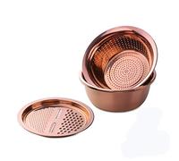 SUNSENGEUR 3PC/Set Colander Set Stainless Steel Vegetable Slicer Fruit Potato Peeler Carrot Grater Strainer Utensil Round Rice Washer Bowl Drain Basket-Rose Gold