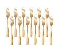SUNSENGEUR Dessert Forks Set of 12, Autograph Pattern Stainless Steel Salad, Fruit, Mini Cake Forks, Mirror Finished Silverware Cutlery, 7.4 inch - Gold