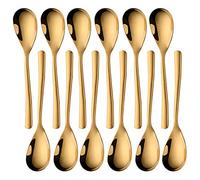 SUNSENGEUR Dessert Spoons Cake Spoon, 18/10 Stainless Steel, Oval-Shaped 7.3 inches ¨C Pack of 12, Gold