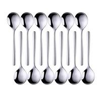 SUNSENGEUR Soup Spoons, Round Stainless Steel Bouillon Spoons with Oval-Shaped 12-Piece Stainless Steel Set Use for Coffee Sugar Dessert Cake Ice Cream Soup Antipasto Cappuccino- 6.7 Inches, Silver