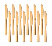 SUNSENGEUR Stainless Steel Dessert Knives, 18/0 Stainless Steel, 12 Pack Dessert Knives Set with Square Edge, Modern Flatware Cutlery Forks Multipurpose Use for Kitchen, Restaurant -Gold