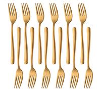 SUNSENGEUR Stainless Steel Mini Forks Set of 12, Gold, Mirror Finish, 7.3 Inches